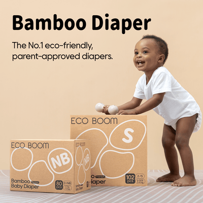 ECO BOOM Bamboo Baby Diapers in bamboo viscose - Model Holding Front View