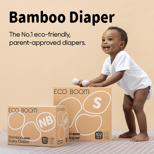 ECO BOOM Bamboo Baby Diapers in bamboo viscose - Model Holding Front View