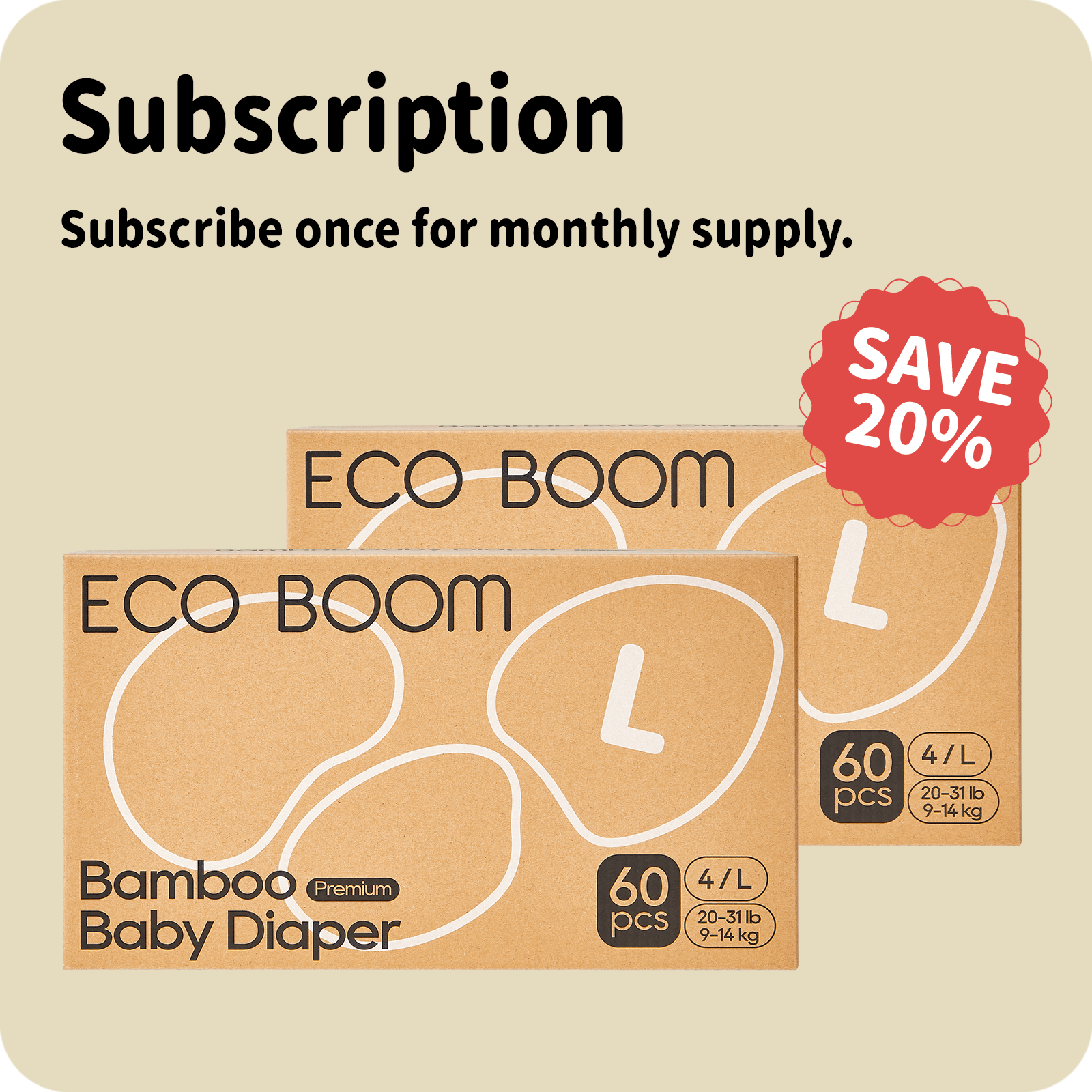 ECO BOOM Bamboo Baby Diapers Subscription in bamboo viscose - Size L