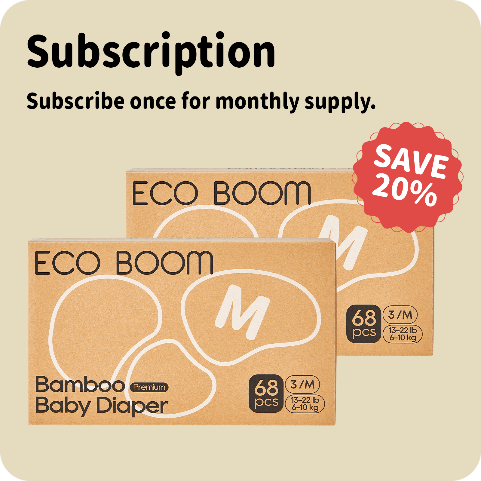 ECO BOOM Bamboo Baby Diapers Subscription in bamboo viscose - Size M