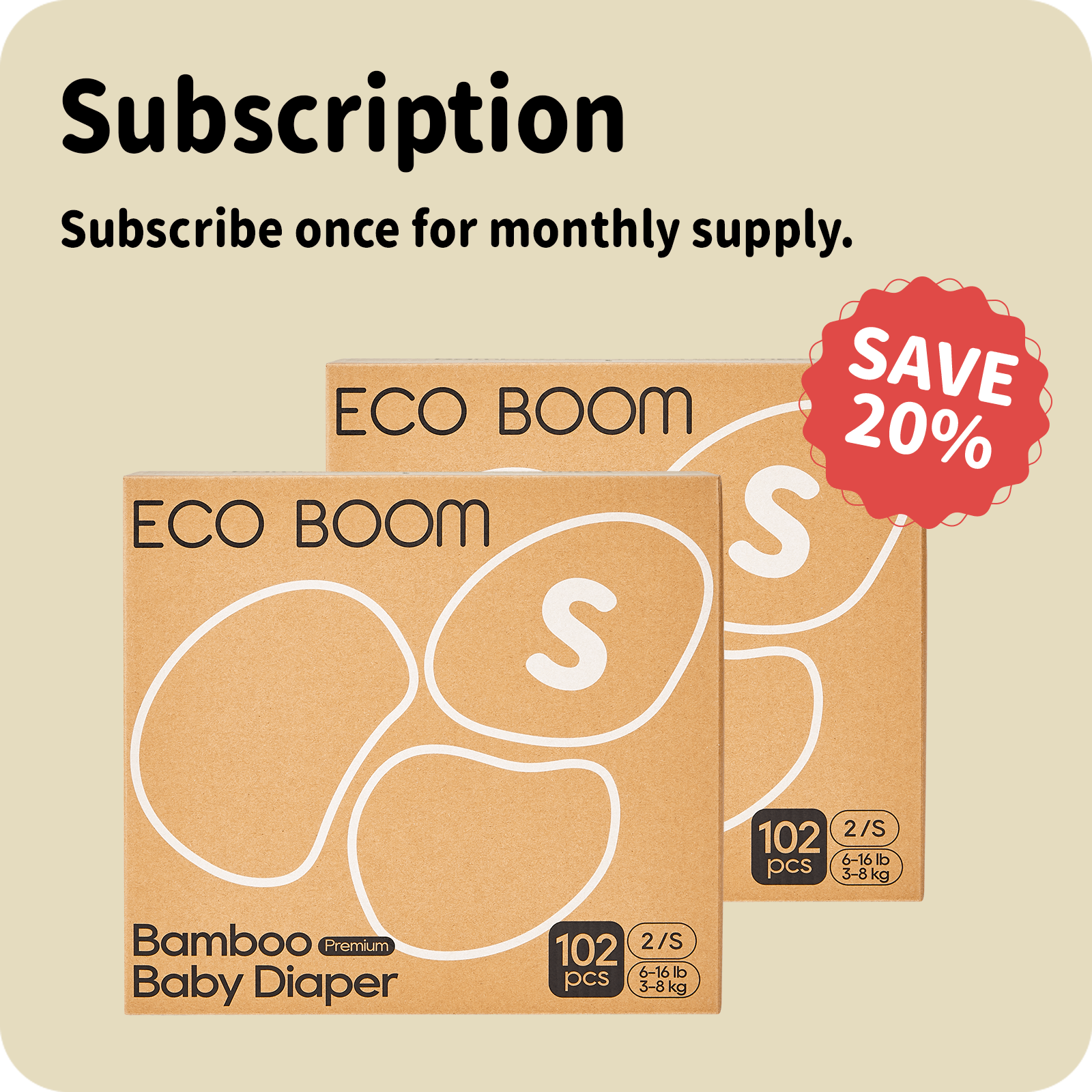 ECO BOOM Bamboo Baby Diapers Subscription in bamboo viscose - Size S