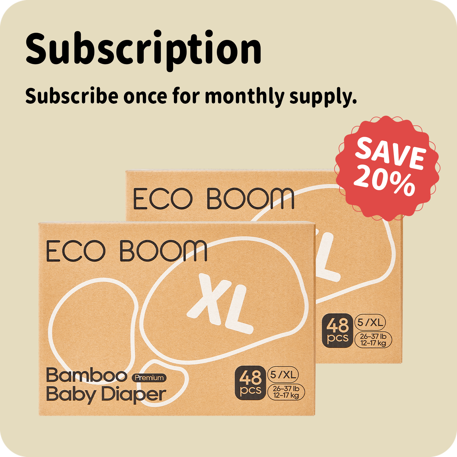 ECO BOOM Bamboo Baby Diapers Subscription in bamboo viscose - Size XL