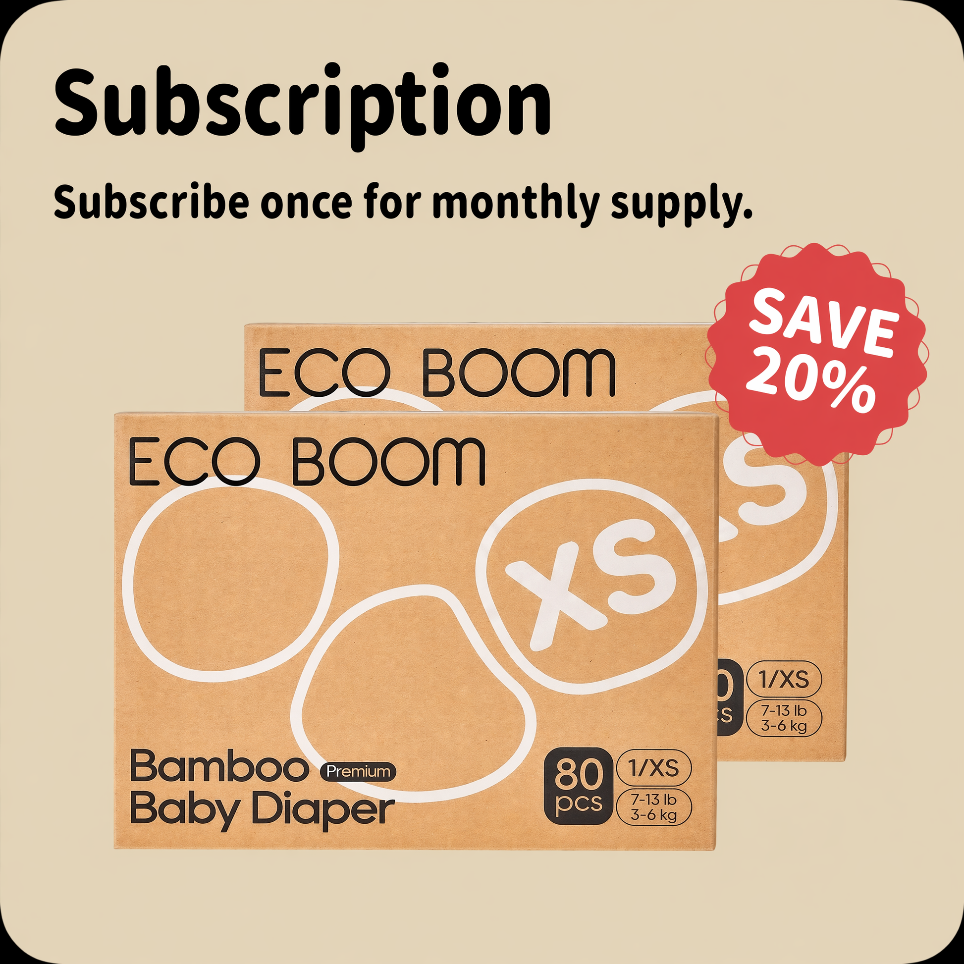 ECO BOOM Bamboo Baby Diapers Subscription in bamboo viscose - Size XS