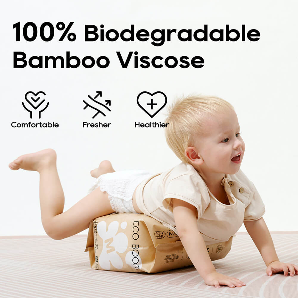 ECO BOOM Bamboo Baby Pants in bamboo viscose - Model Holding Front View