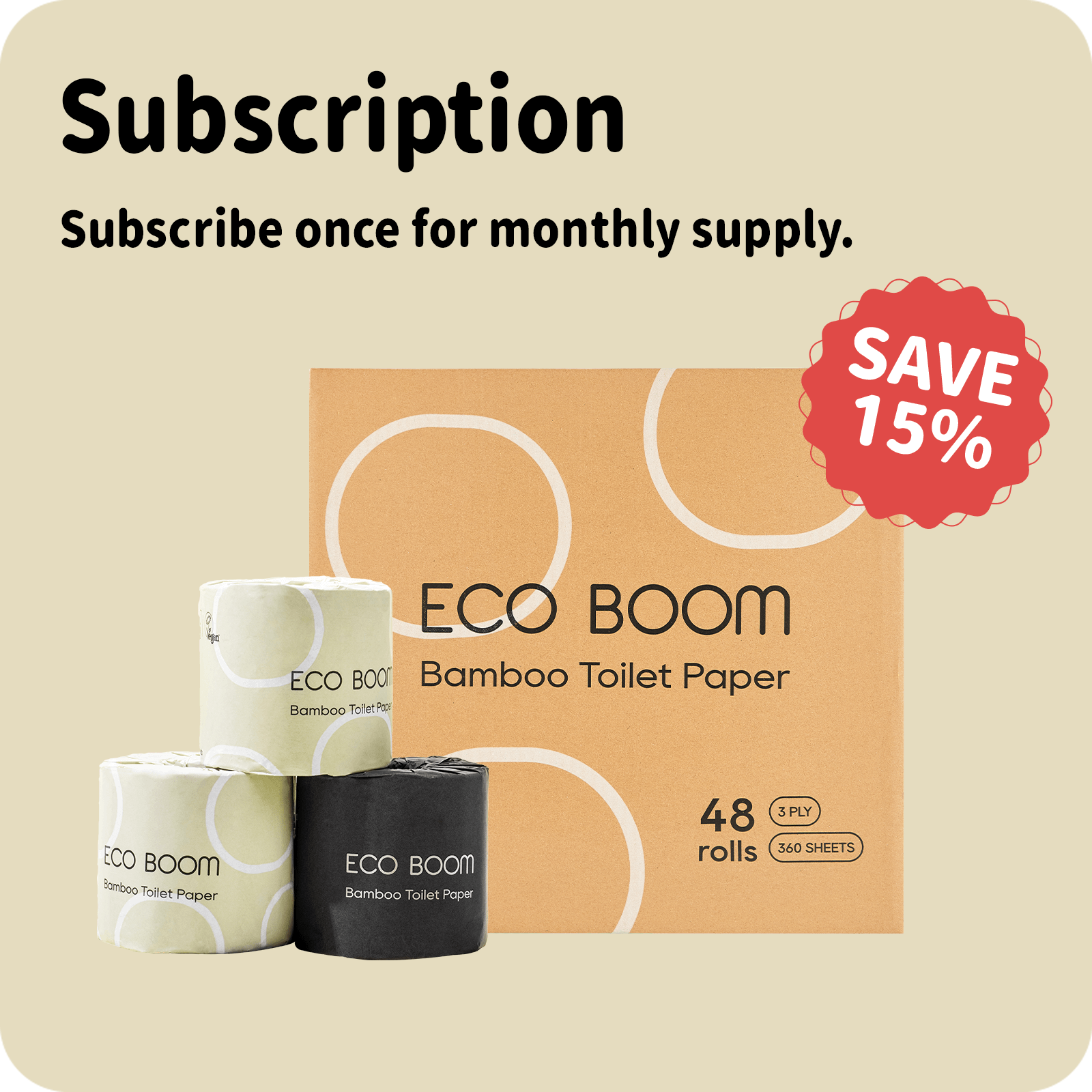 ECO BOOM Bamboo Toilet Paper in Tree-Free - 48 rolls Subscription