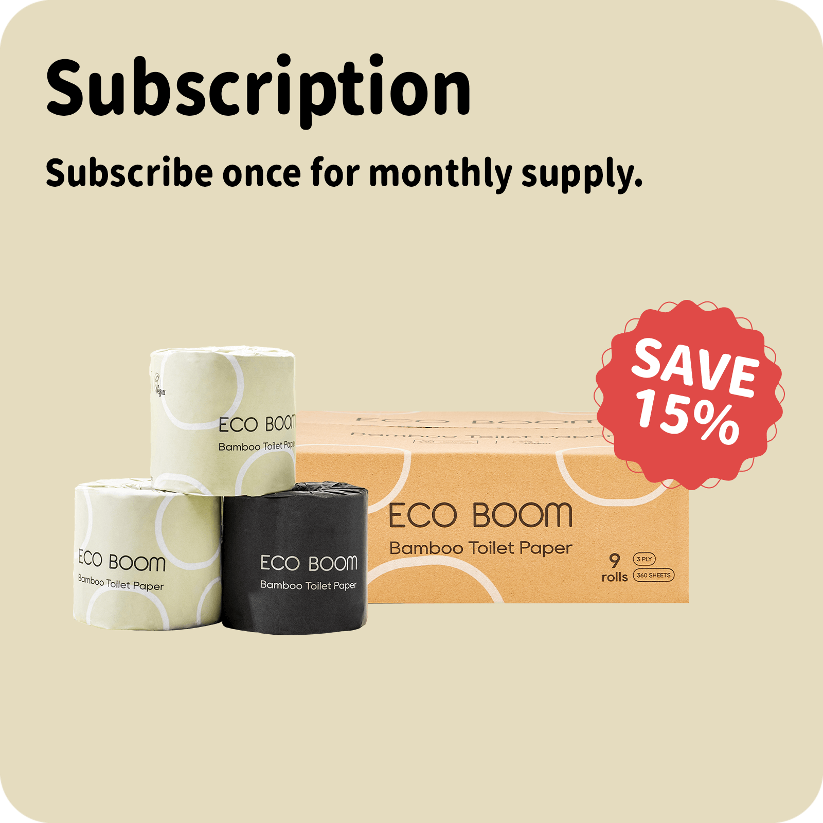 ECO BOOM Bamboo Toilet Paper in Tree-Free - 9 Rolls Subscription