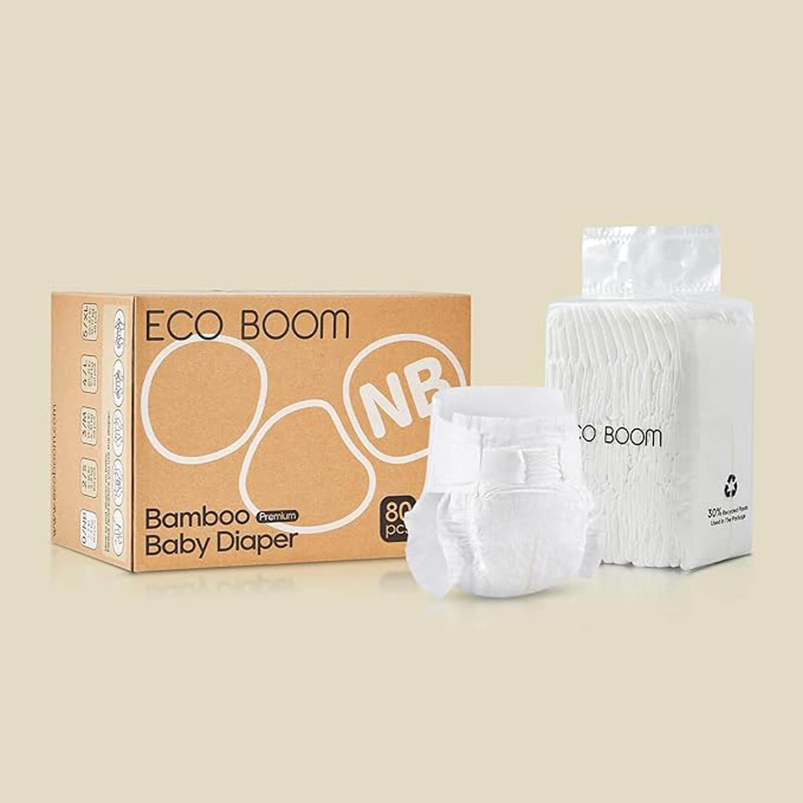 ECO BOOM Bamboo Baby Diapers Subscription in bamboo viscose - Front View Indoors