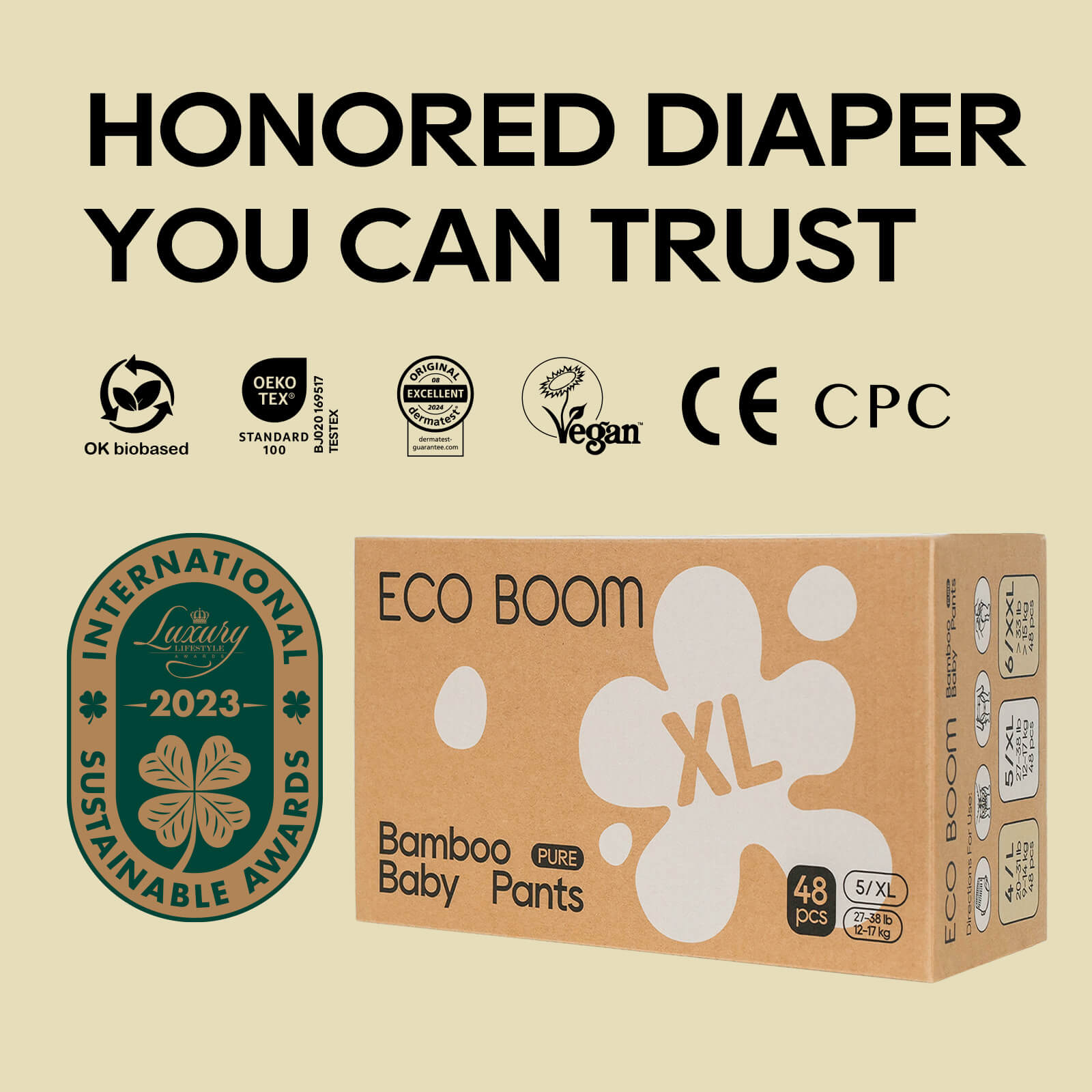 ECO BOOM Bamboo Baby Pants Subscription in bamboo viscose - Certificate Image